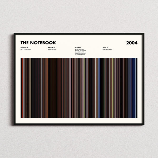 The Notebook Movie Barcode Poster framed and photographed straight on