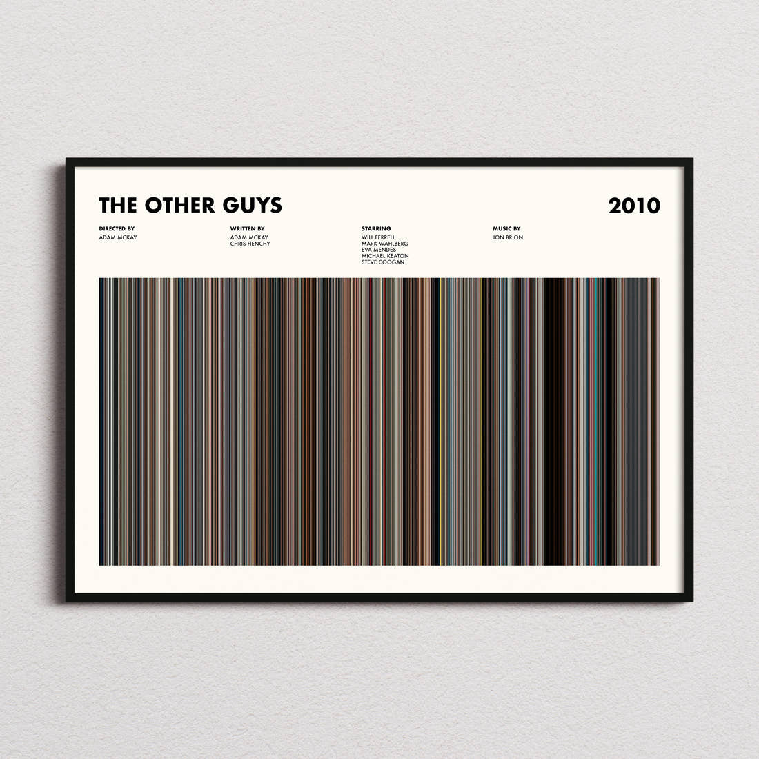 The Other Guys Movie Barcode Poster framed and photographed straight on