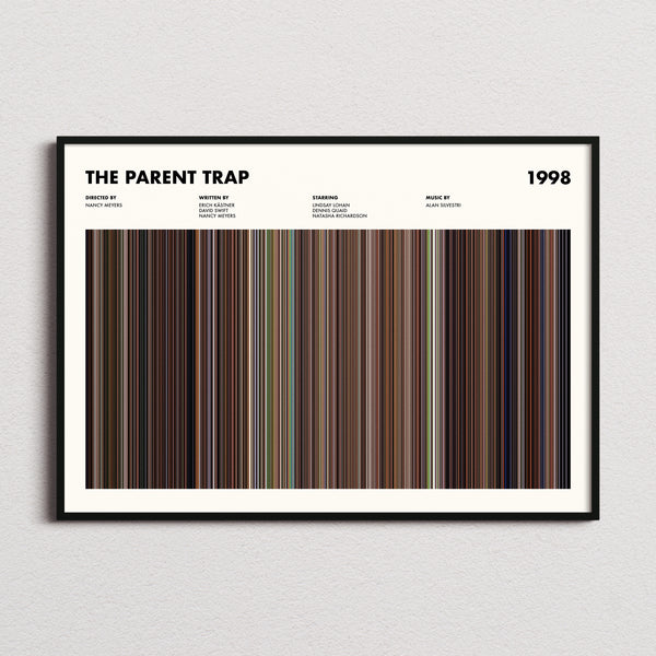The Parent Trap Movie Barcode Poster framed and photographed straight on