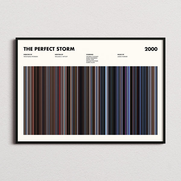 The Perfect Storm Movie Barcode Poster framed and photographed straight on