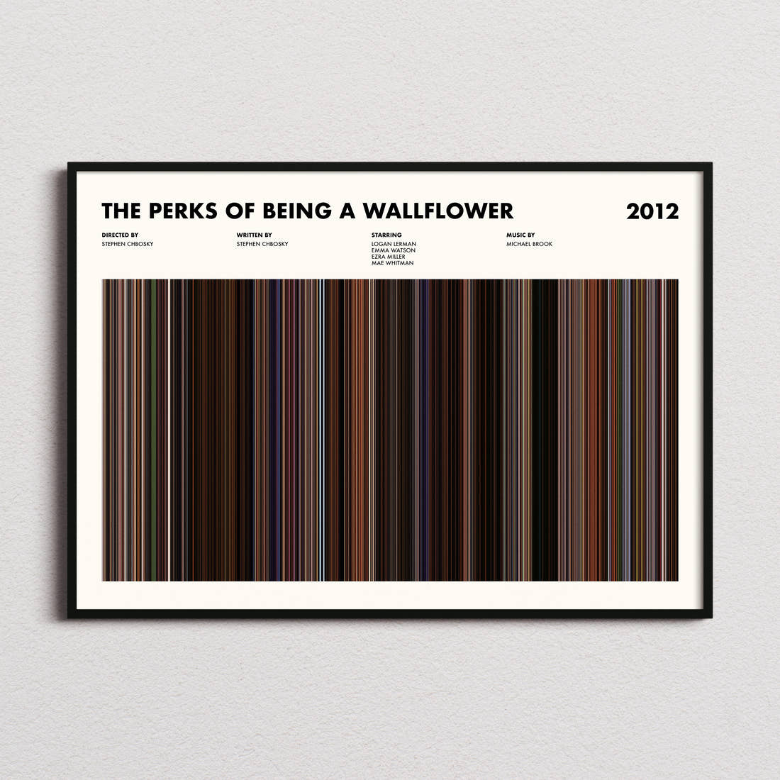 The Perks Of Being A Wallflower Movie Barcode Poster framed and photographed straight on