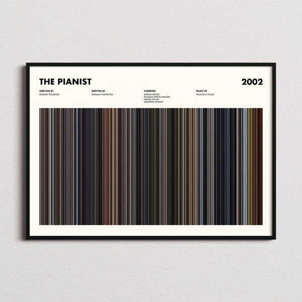 The Pianist Movie Barcode Poster framed and photographed straight on