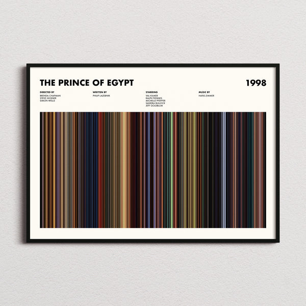 The Prince of Egypt Movie Barcode Poster framed and photographed straight on
