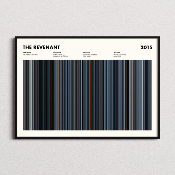 The Revenant Movie Barcode Poster framed and photographed straight on