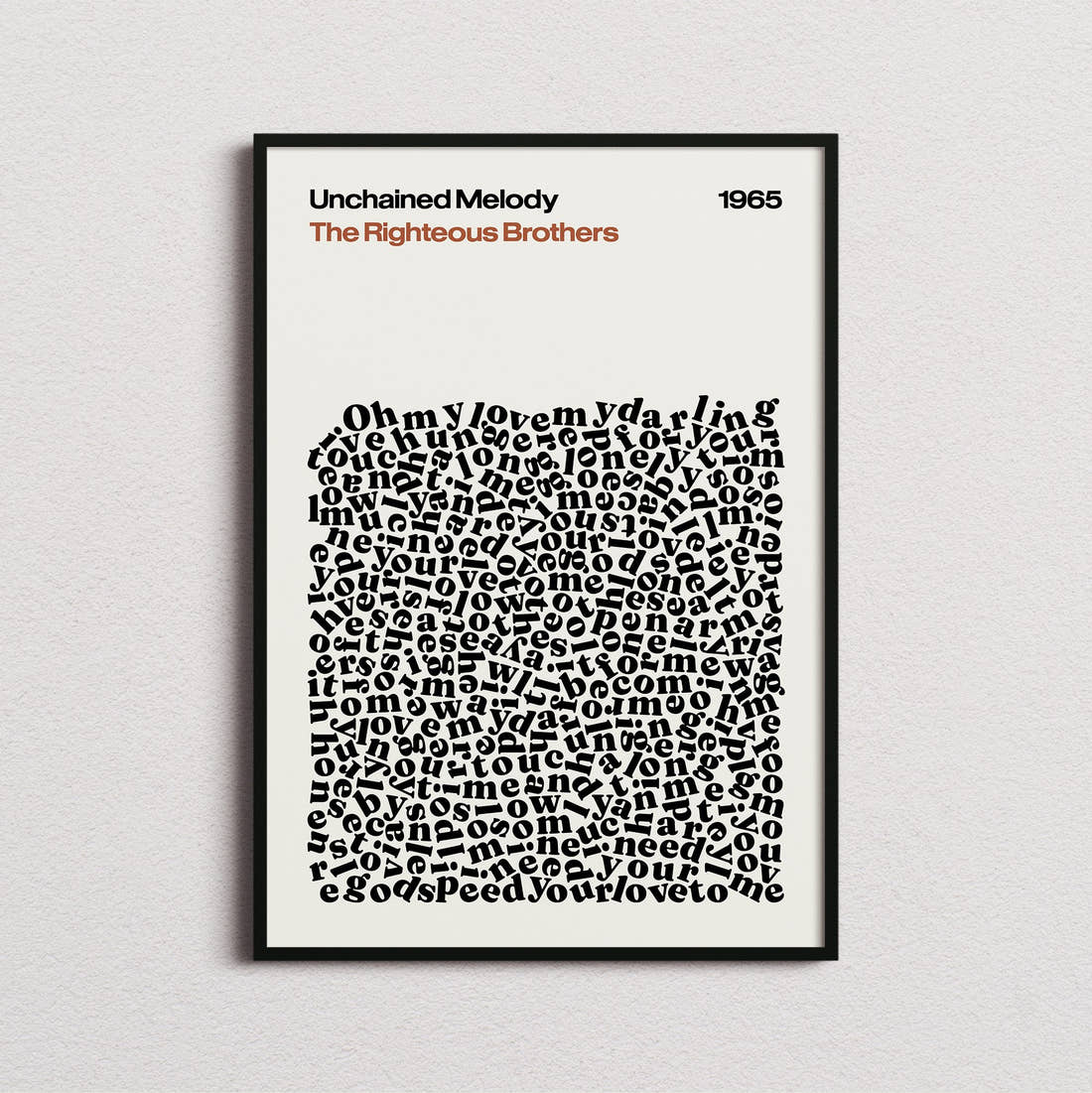 The Righteous Brothers Unchained Melody Lyric Print in the cream colourway, framed
