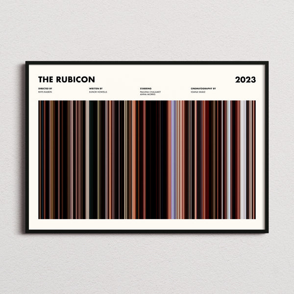 The Rubicon Movie Barcode Poster framed and photographed straight on