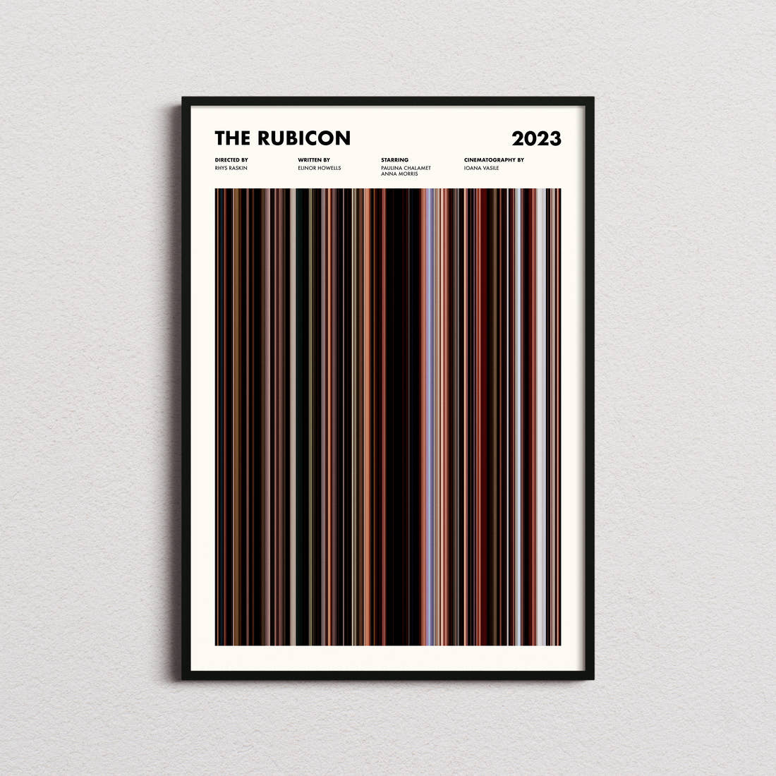 The Rubicon Movie Barcode Poster framed on a plain studio wall