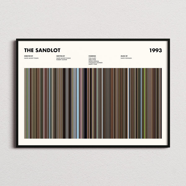 The Sandlot Movie Barcode Poster framed and photographed straight on