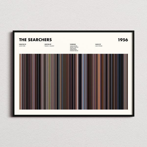 The Searchers Movie Barcode Poster framed and photographed straight on