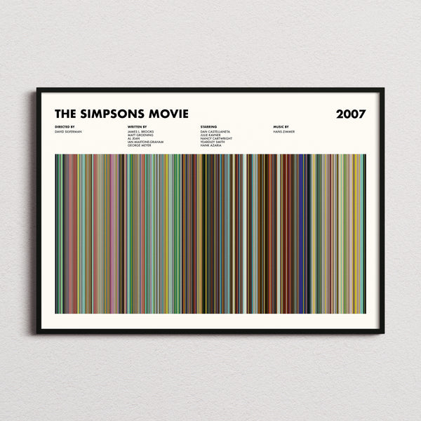 The Simpsons Movie Barcode Poster framed and photographed straight on