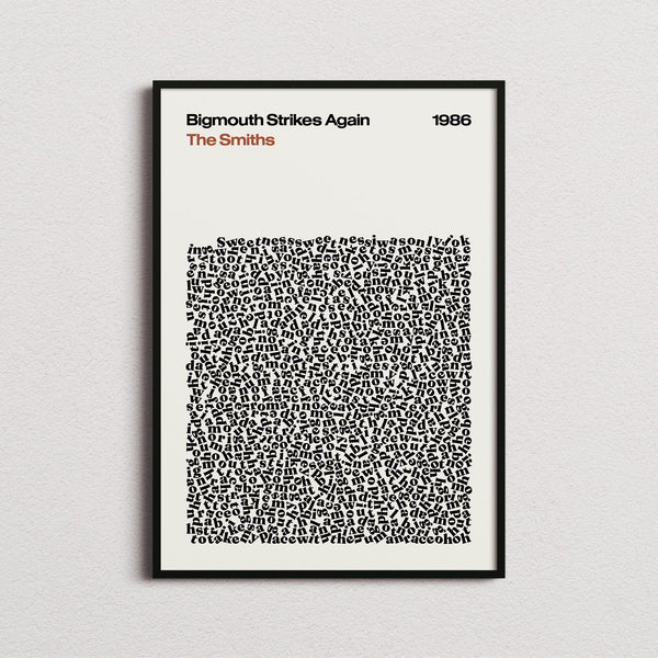 The Smiths Bigmouth Strikes Again Lyric Print in the cream colourway, framed