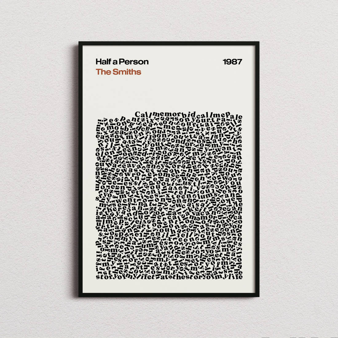 The Smiths Half a Person Lyric Print in the cream colourway, framed