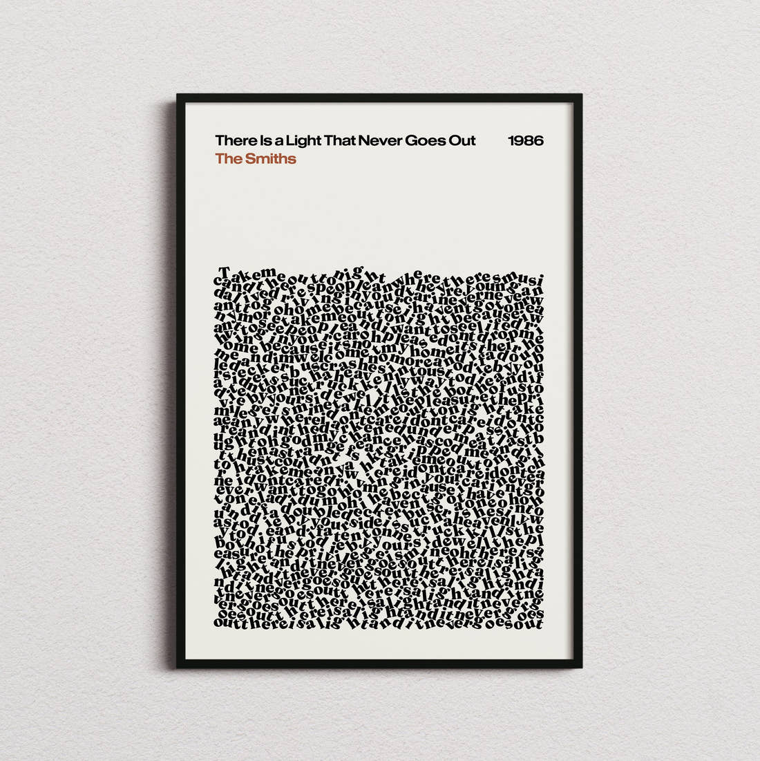 The Smiths There Is a Light That Never Goes Out Lyric Print in the cream colourway, framed