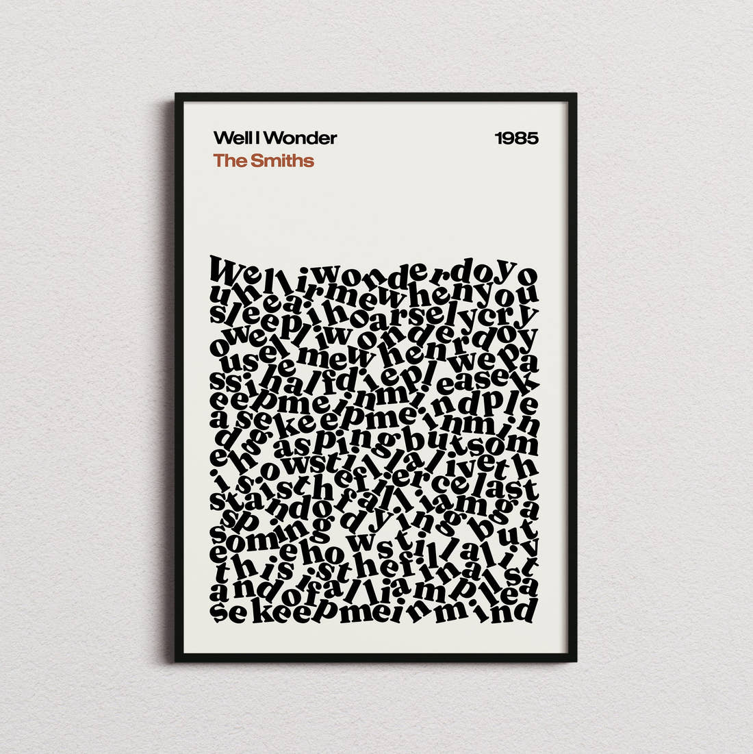 The Smiths Well I Wonder Lyric Print in the cream colourway, framed