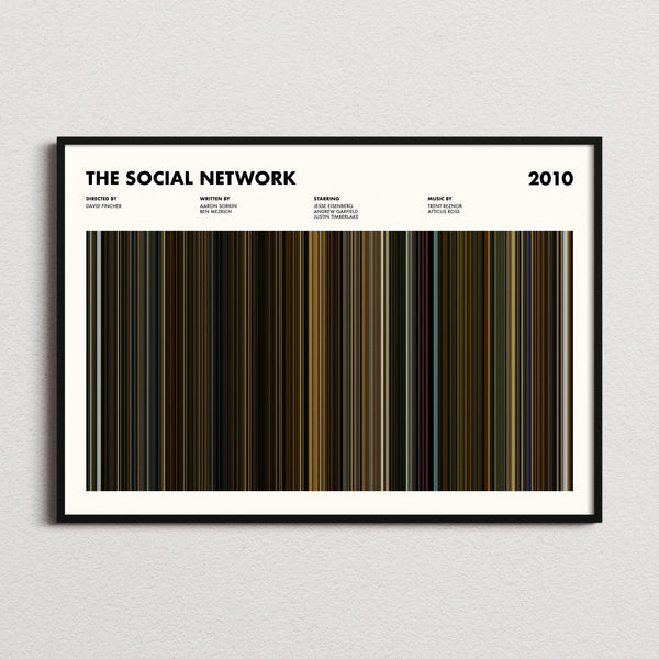 The Social Network Movie Barcode Poster framed and photographed straight on