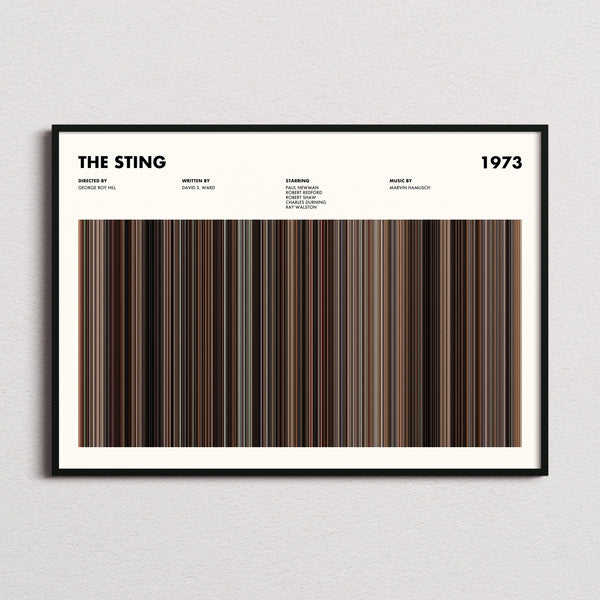 The Sting Movie Barcode Poster framed and photographed straight on