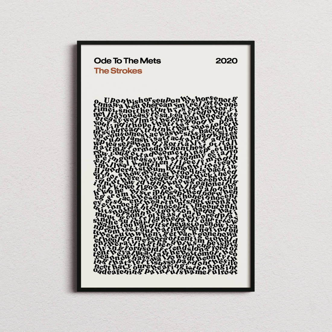 The Strokes Ode To The Mets Lyric Print in the cream colourway, framed