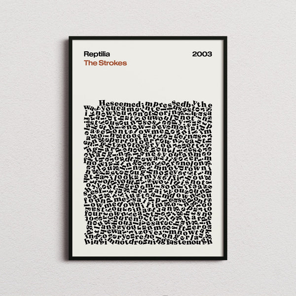 The Strokes Reptilia Lyric Print in the cream colourway, framed