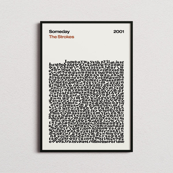 The Strokes Someday Lyric Print in the cream colourway, framed