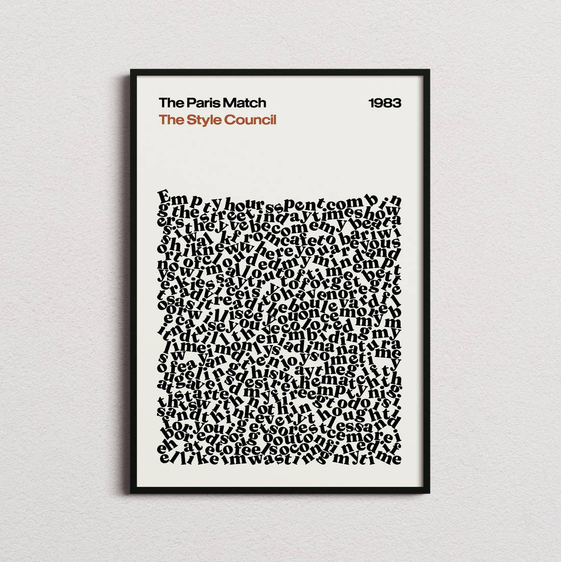 The Style Council The Paris Match Lyric Print in the cream colourway, framed