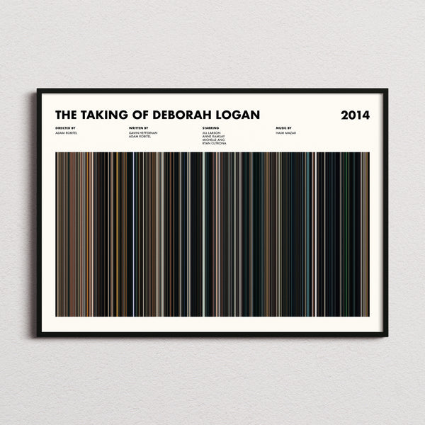 The Taking of Deborah Logan Movie Barcode Poster framed and photographed straight on
