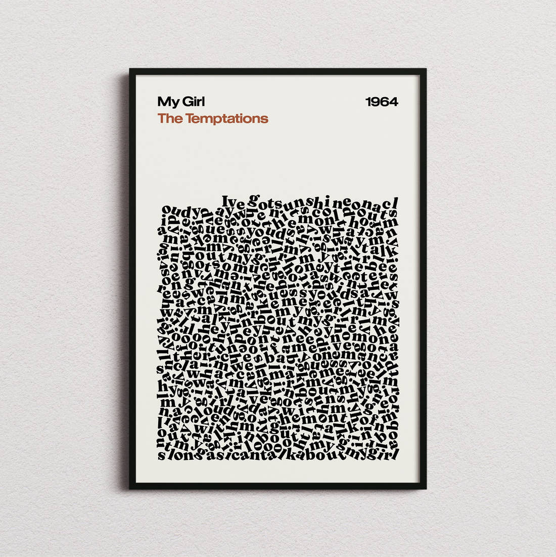 The Temptations My Girl Lyric Print in the cream colourway, framed