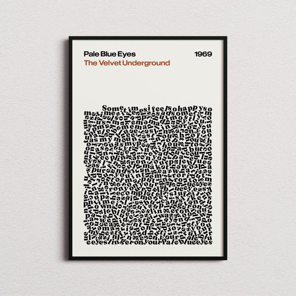 The Velvet Underground Pale Blue Eyes Lyric Print in the cream colourway, framed