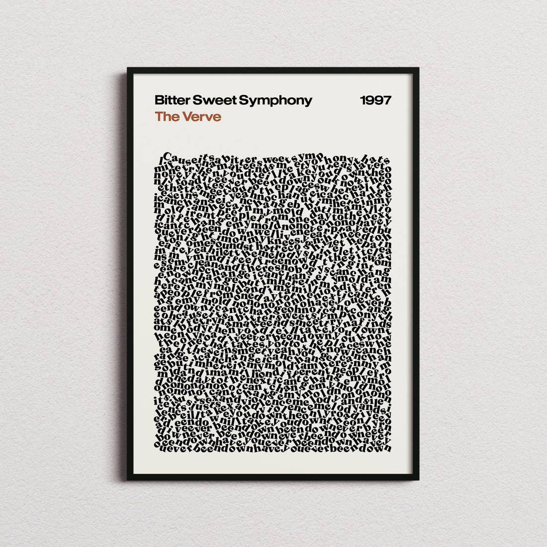 The Verve Bitter Sweet Symphony Lyric Print in the cream colourway, framed