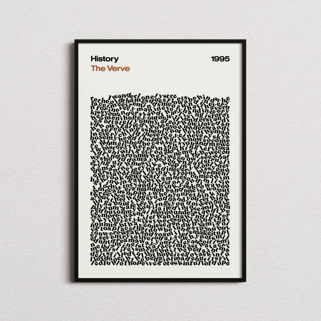 The Verve History Lyric Print in the cream colourway, framed