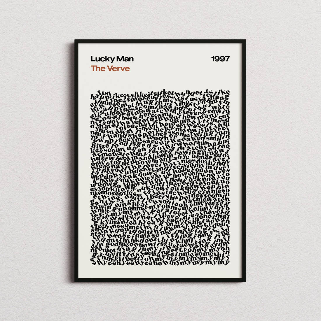 The Verve Lucky Man Lyric Print in the cream colourway, framed