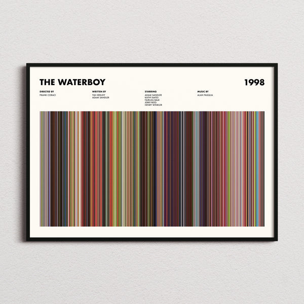 The Waterboy Movie Barcode Poster framed and photographed straight on