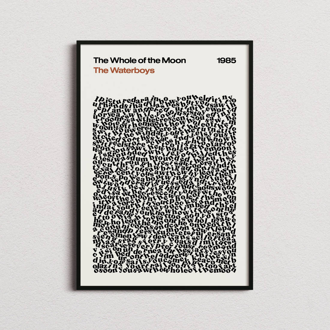 The Waterboys The Whole of the Moon Lyric Print in the cream colourway, framed