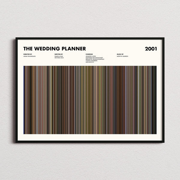The Wedding Planner Movie Barcode Poster framed and photographed straight on