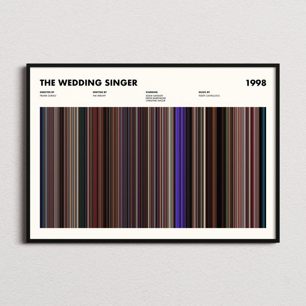 The Wedding Singer Movie Barcode Poster framed and photographed straight on