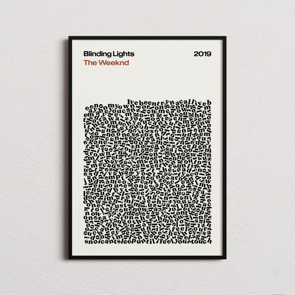 The Weeknd Blinding Lights Lyric Print in the cream colourway, framed