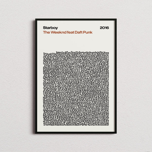 The Weeknd Starboy Lyric Print in the cream colourway, framed