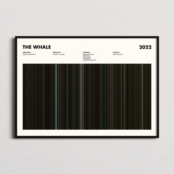 The Whale Movie Barcode Poster framed and photographed straight on