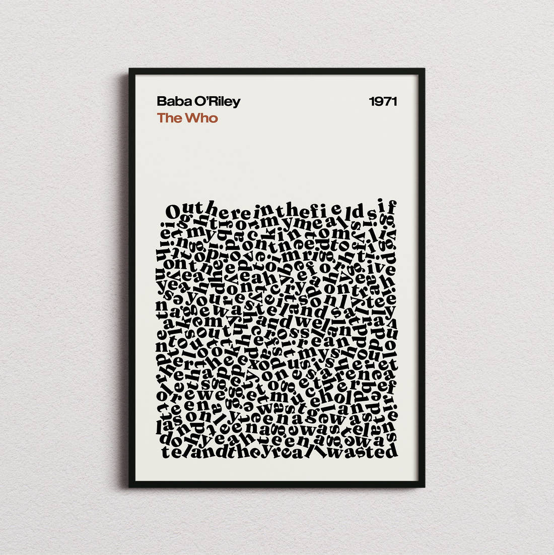 The Who Baba O'Riley Lyric Print in the cream colourway, framed
