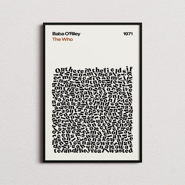 The Who Baba O'Riley Lyric Print in the cream colourway, framed