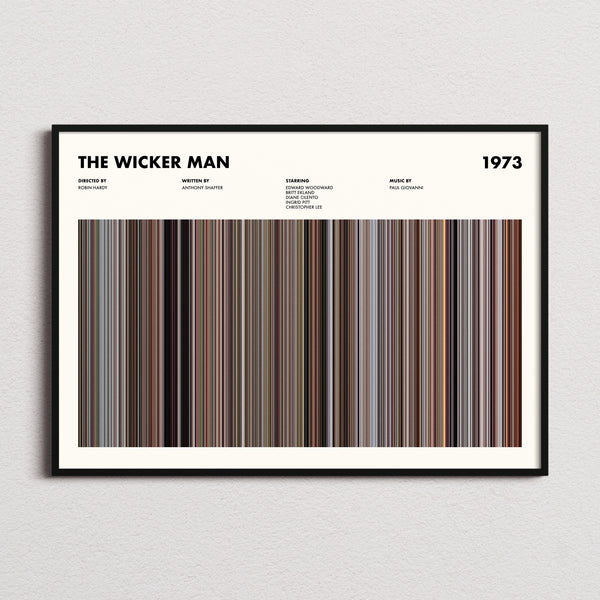 The Wicker Man Movie Barcode Poster framed and photographed straight on