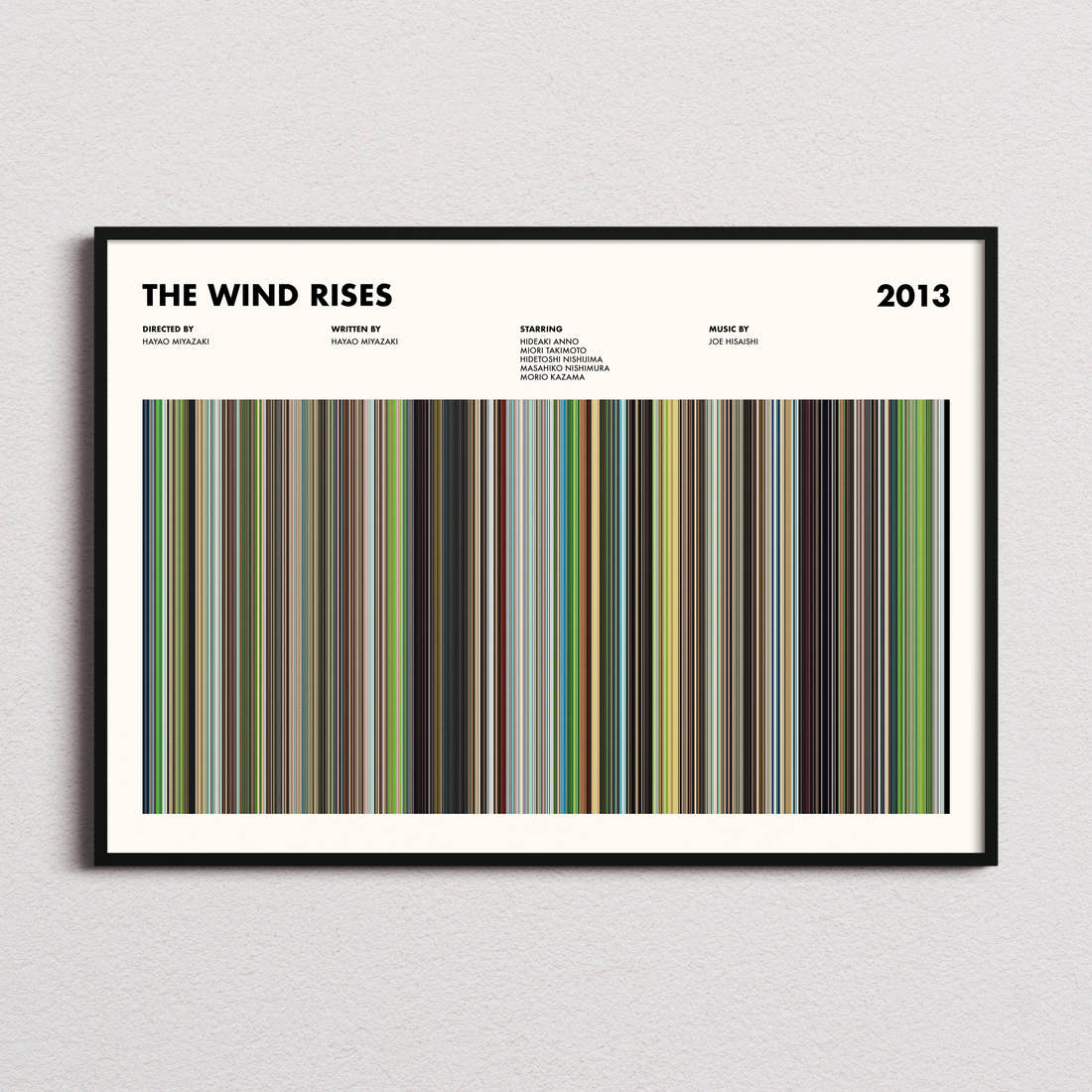 The Wind Rises Movie Barcode Poster framed and photographed straight on