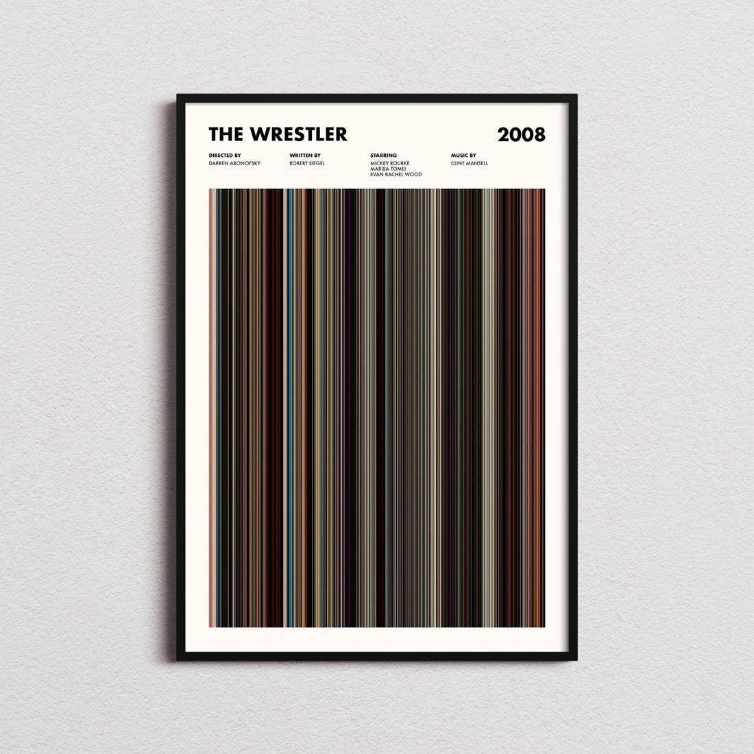 The Wrestler Movie Barcode Poster framed on a plain studio wall