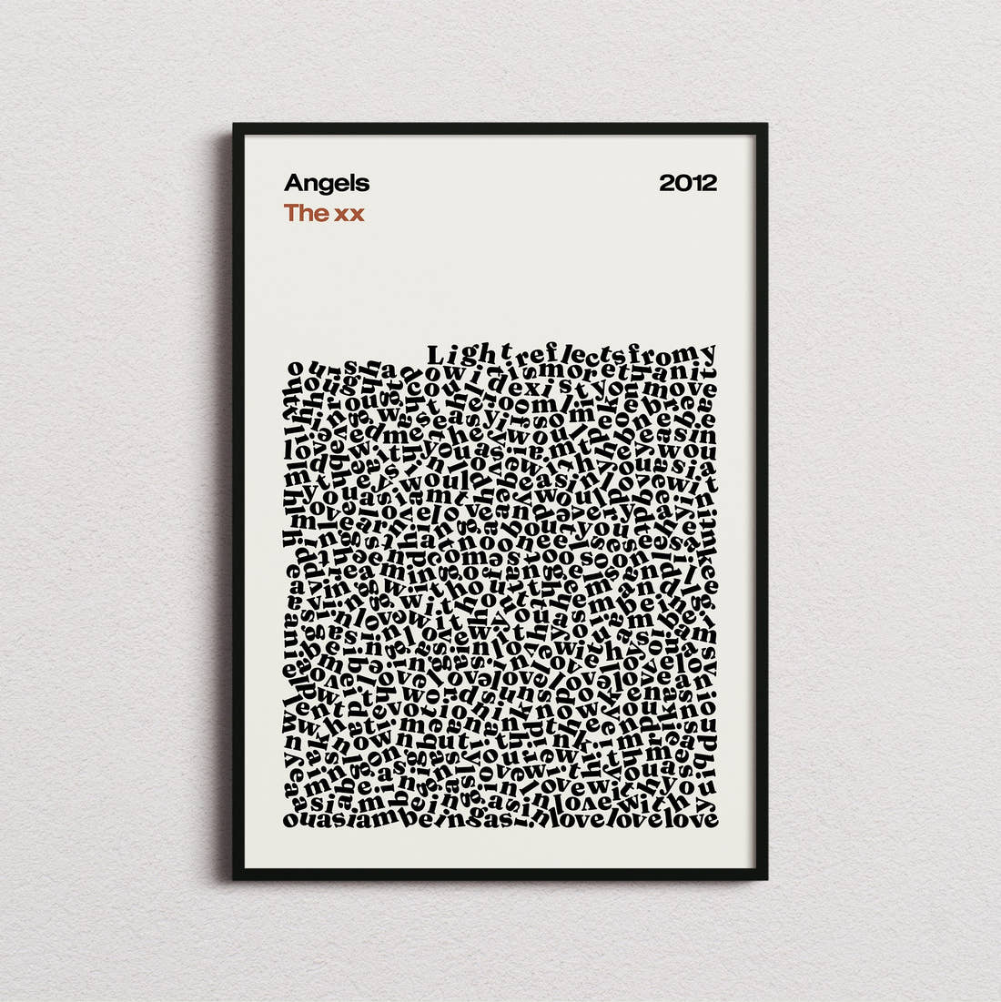 The XX Angels Lyric Print in the cream colourway, framed