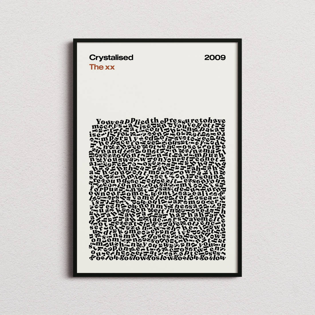 The XX Crystalised Lyric Print in the cream colourway, framed