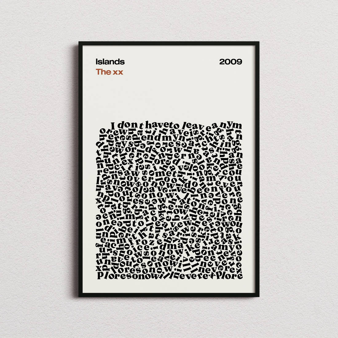 The XX Islands Lyric Print in the cream colourway, framed