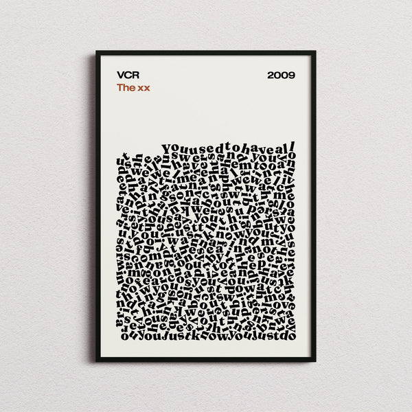 The XX VCR Lyric Print in the cream colourway, framed