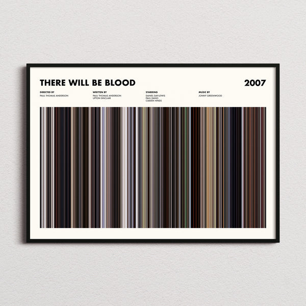 There Will Be Blood Movie Barcode Poster framed and photographed straight on