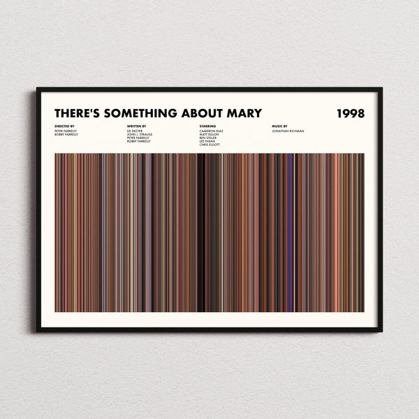 There's Something About Mary Movie Barcode Poster framed and photographed straight on