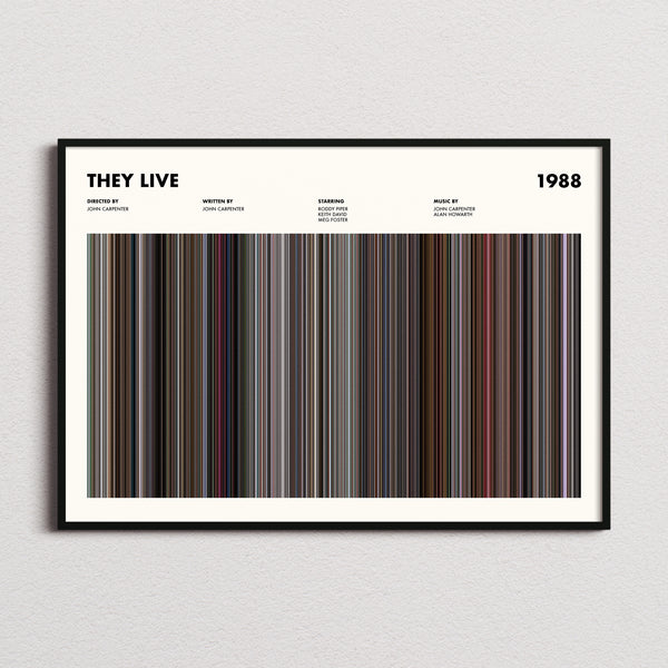 They Live Movie Barcode Poster framed and photographed straight on