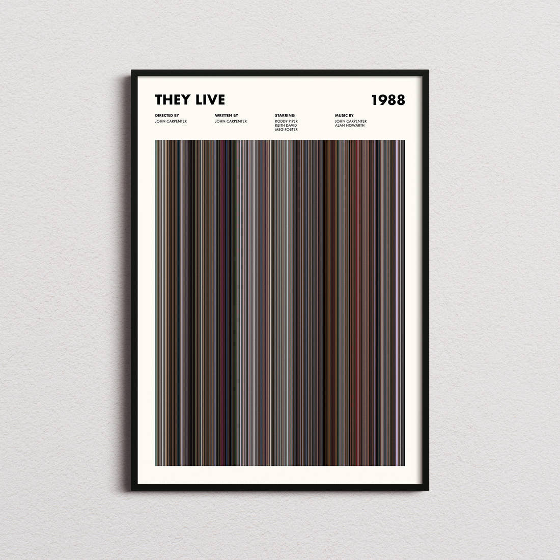 They Live Movie Barcode Poster framed on a plain studio wall